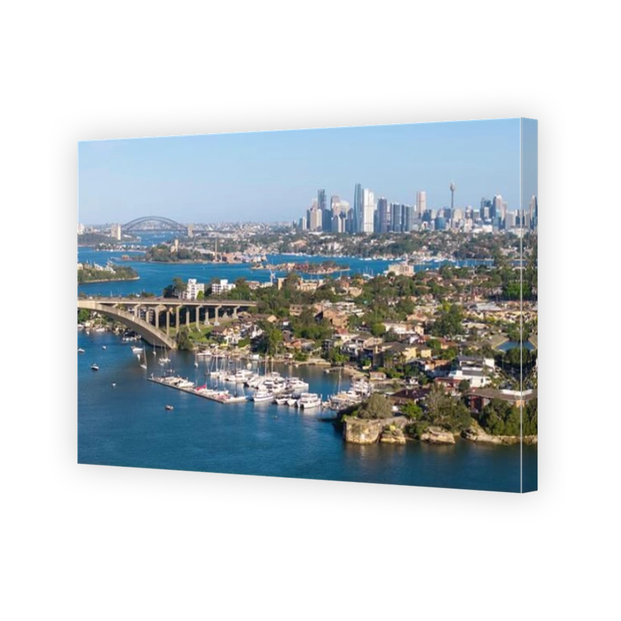 The Parramatta river and Drummoyne Marina looking towards the city.