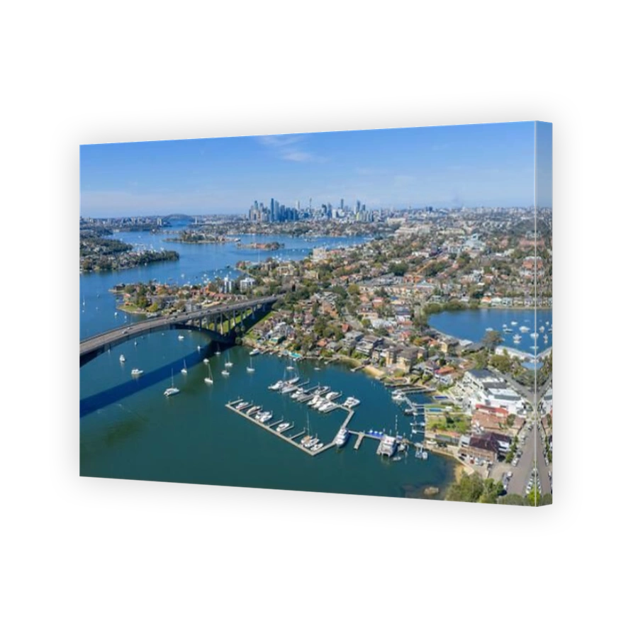 The Gladesville Bridge crossing the Parramatta river at Drummoyne.
