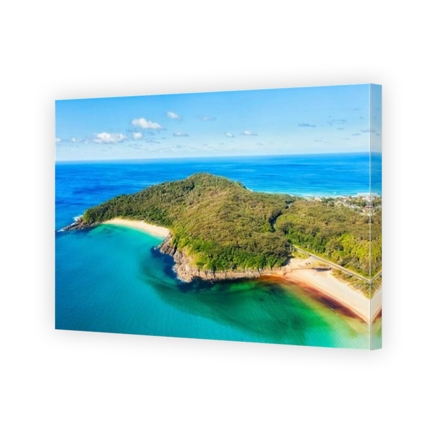 Seagull point headland in Elizabeth beach town of Australia on Pacific coast - scenic aerial tropical seascape.
