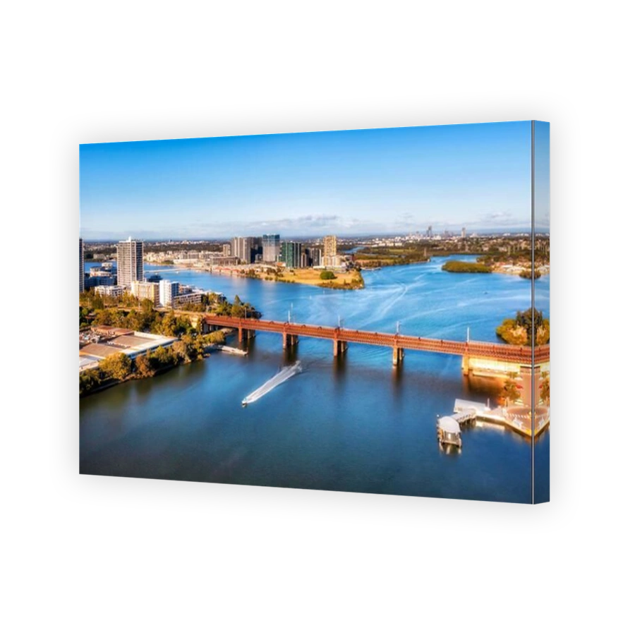 John Whitton bridge on Parramatta river between Meadowbank and Wentworth point - aerial cityscape view.