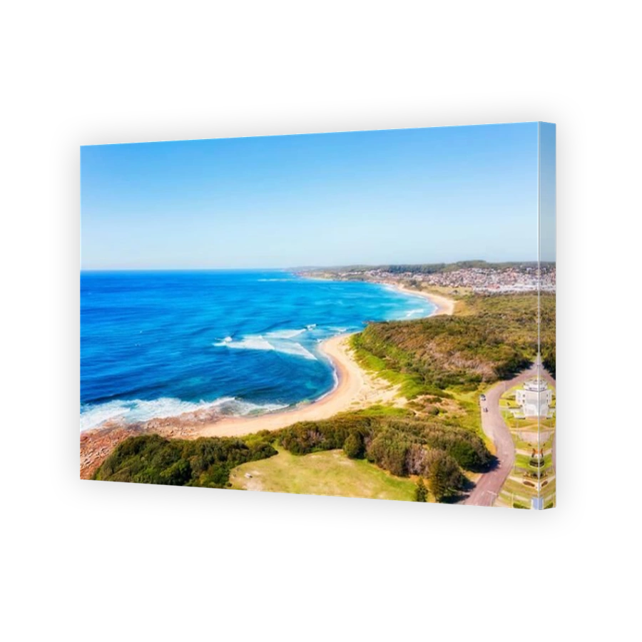 Hams beach in Caves beach town on Pacific coast of Australia - scenia aerial seascape.