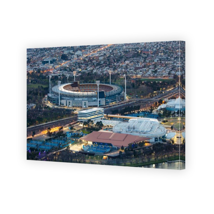 Melbourne sports precinct of Melbourne Park and the MCG at sunrise in Victoria, Australia