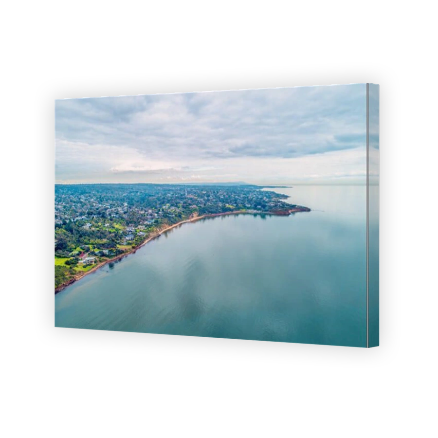 Beautiful Mornington Peninsula coastline on overcast winter day - aerial view
