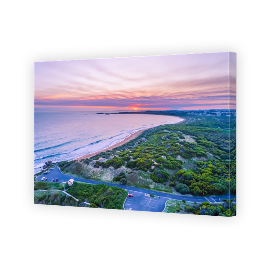 Vivid sunset over ocean at Warrnambool - aerial view