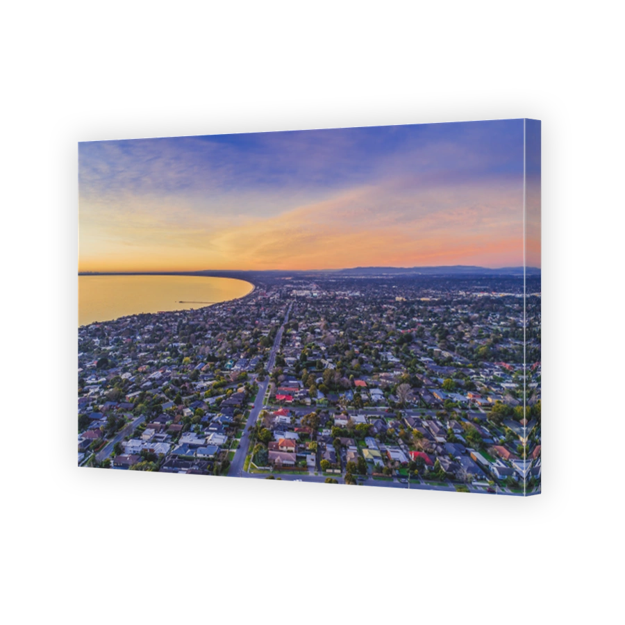 Frankston suburb at sunset - aerial landscape