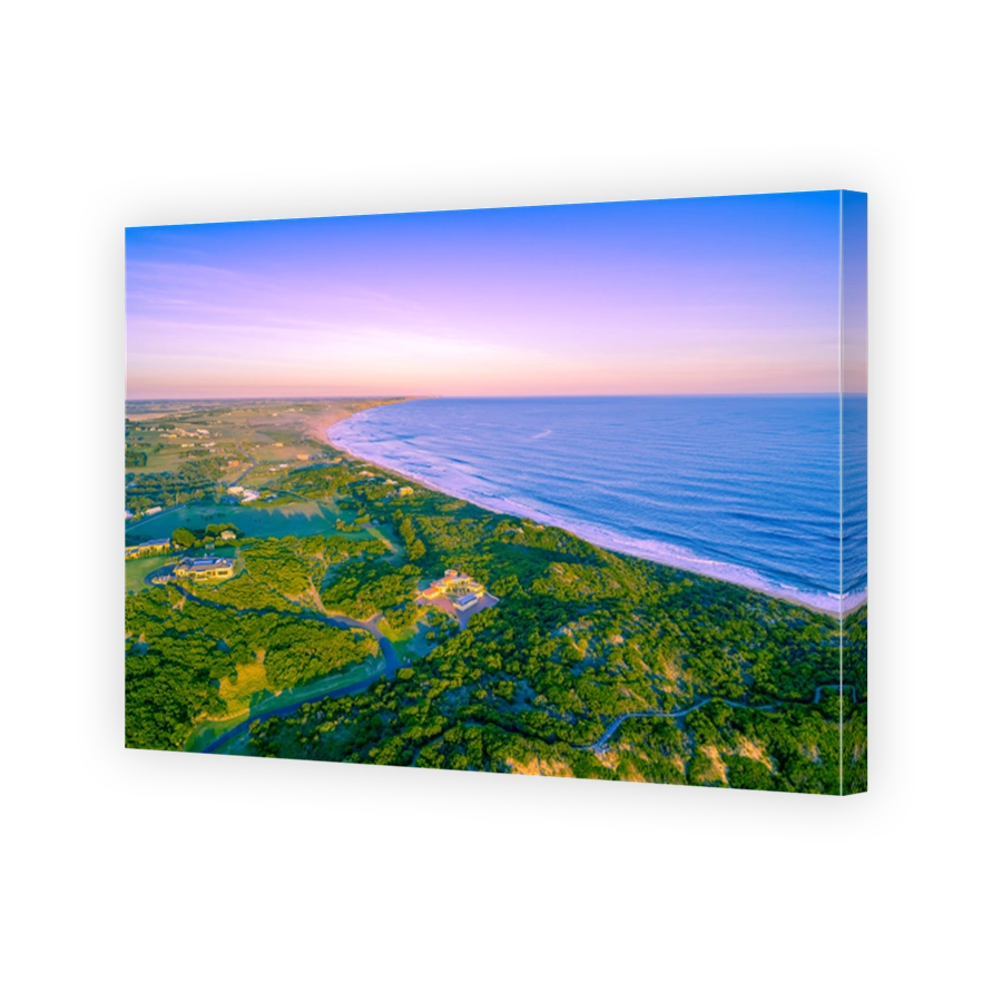 Luxury homes on ocean coastline at sunset - aerial view