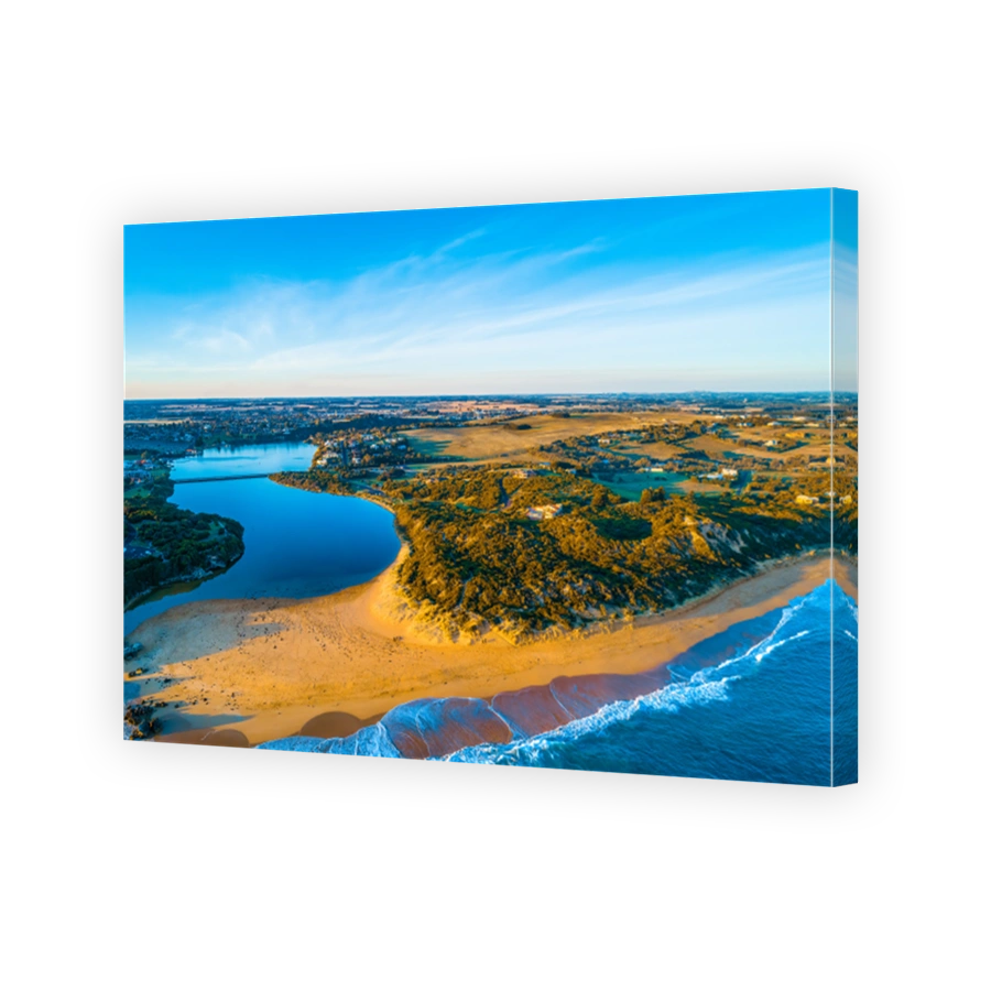 Hopkins river mouth and surrounding countryside at sunset - aerial landscape