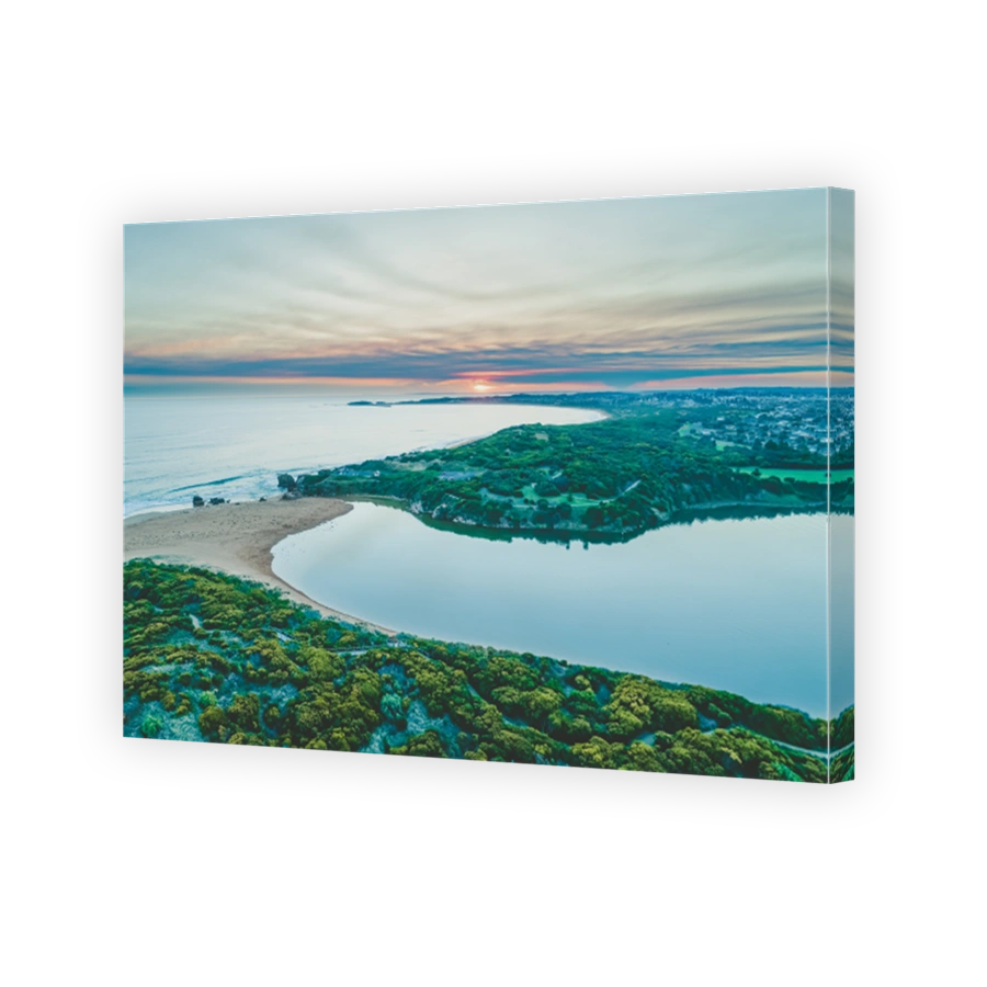 Sunset over ocean near Warrnambool - aerial view
