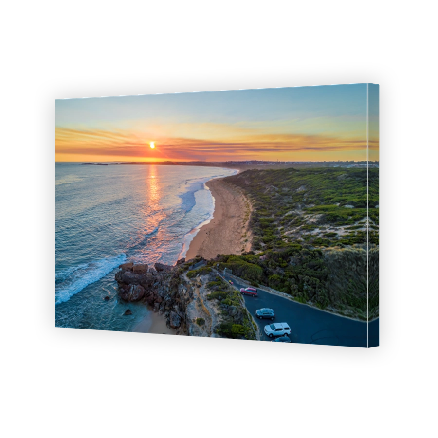 Sunset over ocean coastline near Warrnambool town in Australia