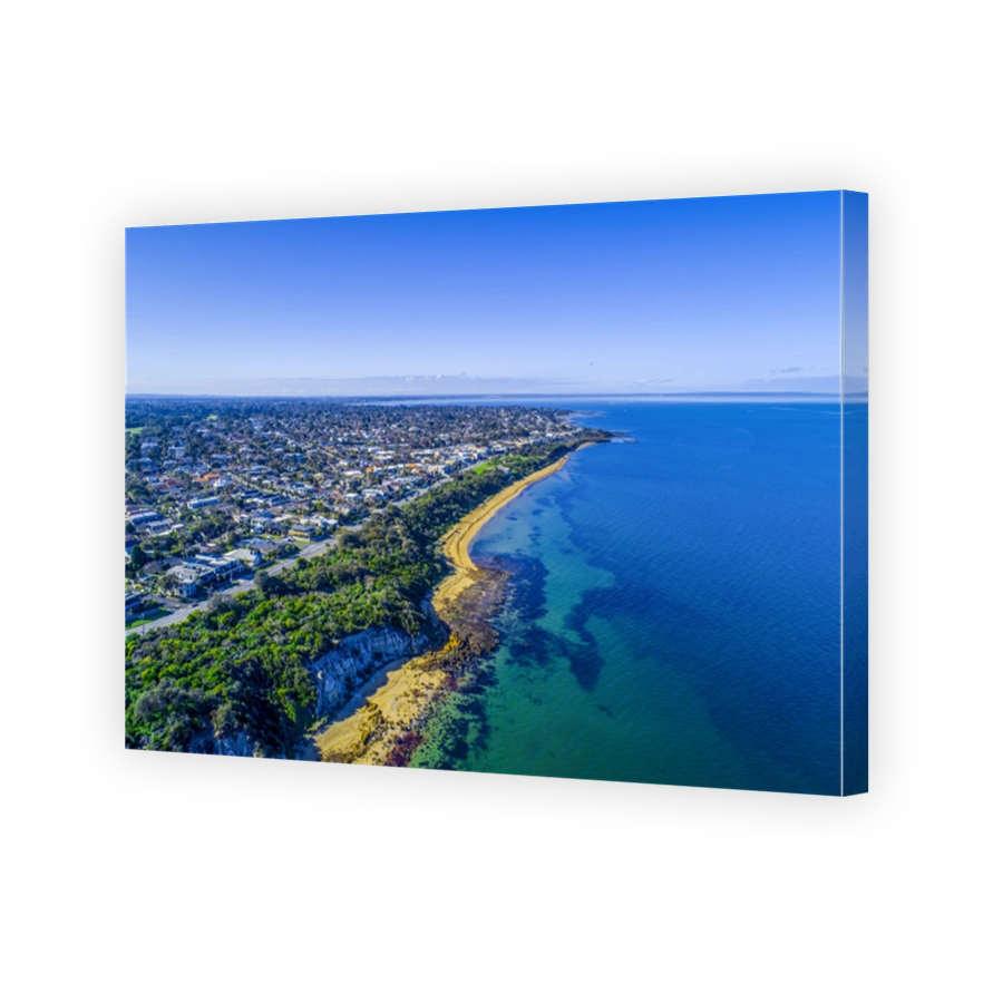 Aerial view of Black Rock suburb and beautiful Port Phillip Bay coastline in Melbourne, Australia