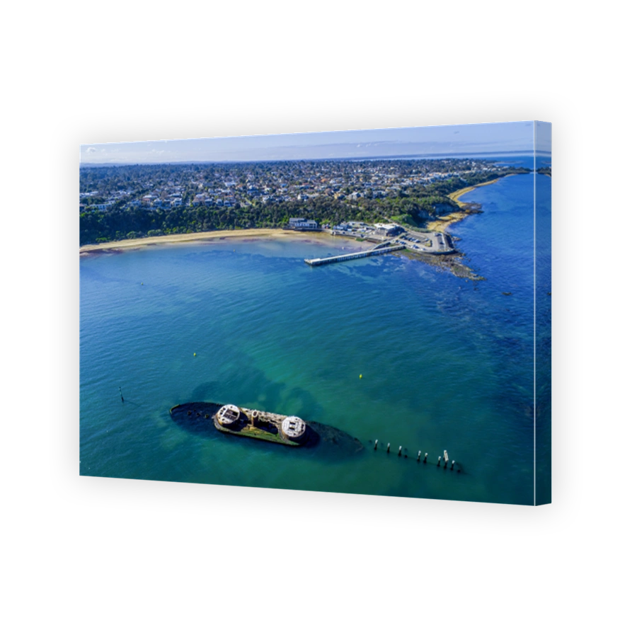 Historic shipwreck off the Black Rock wharf - aerial view