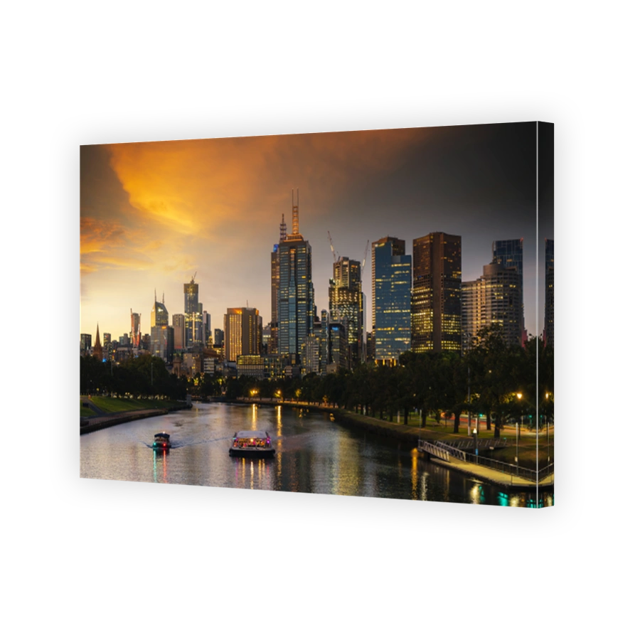 Landscape of Melbourne City over Maribyrnong River and Footscray Park