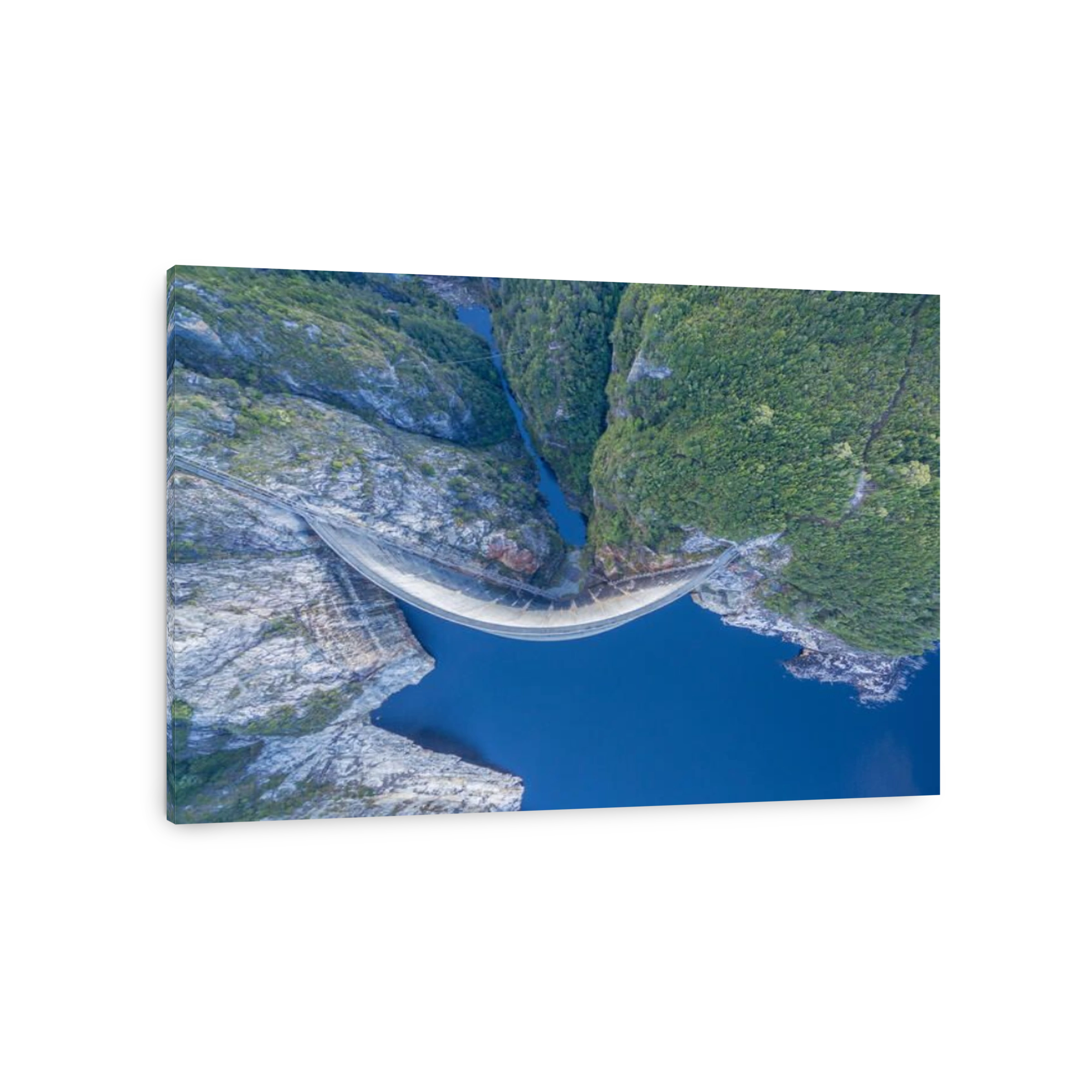 Aerial view of Gordon Dam and lake. Southwest, Tasmania, Australia
