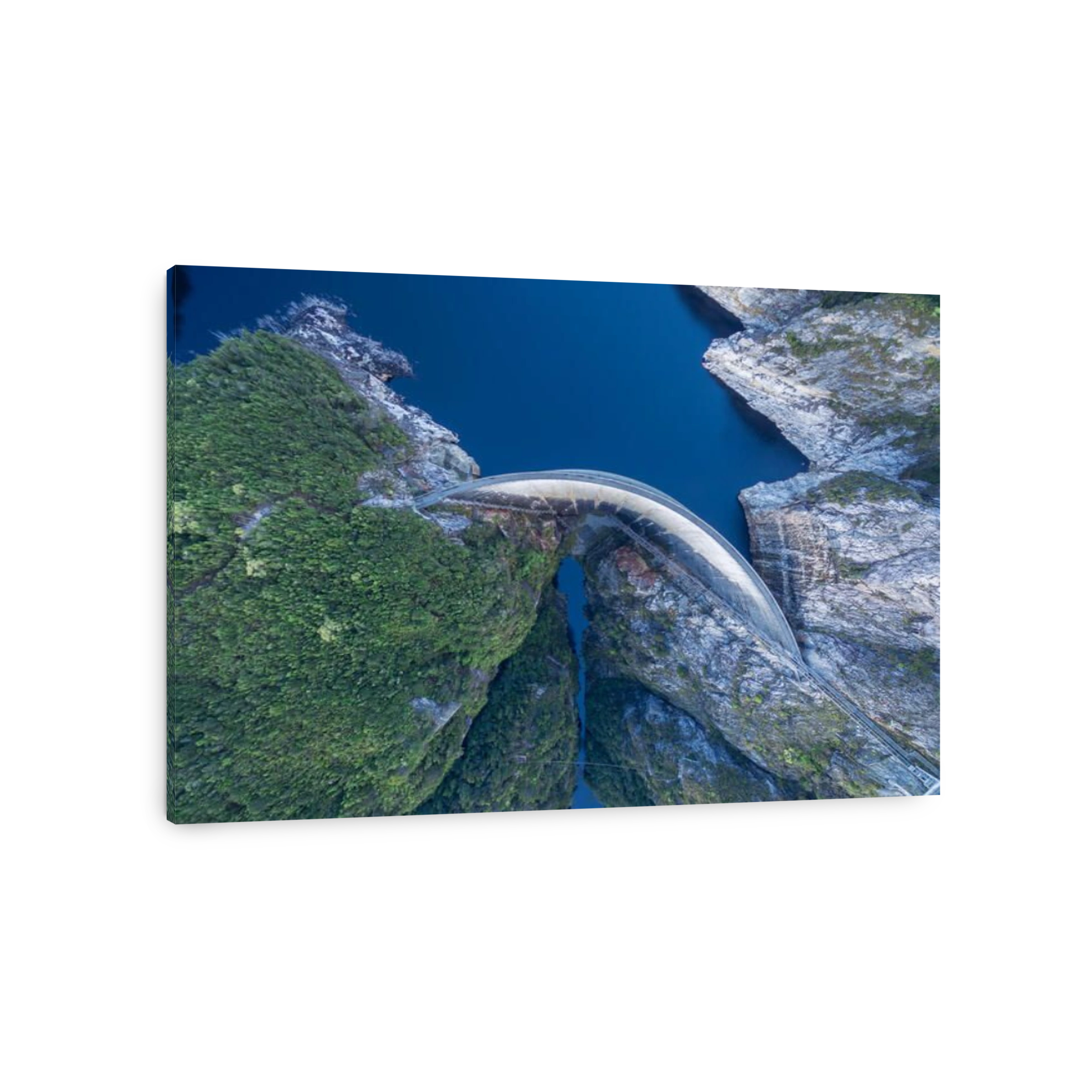Aerial view of Gordon Dam and lake. Southwest, Tasmania, Australia