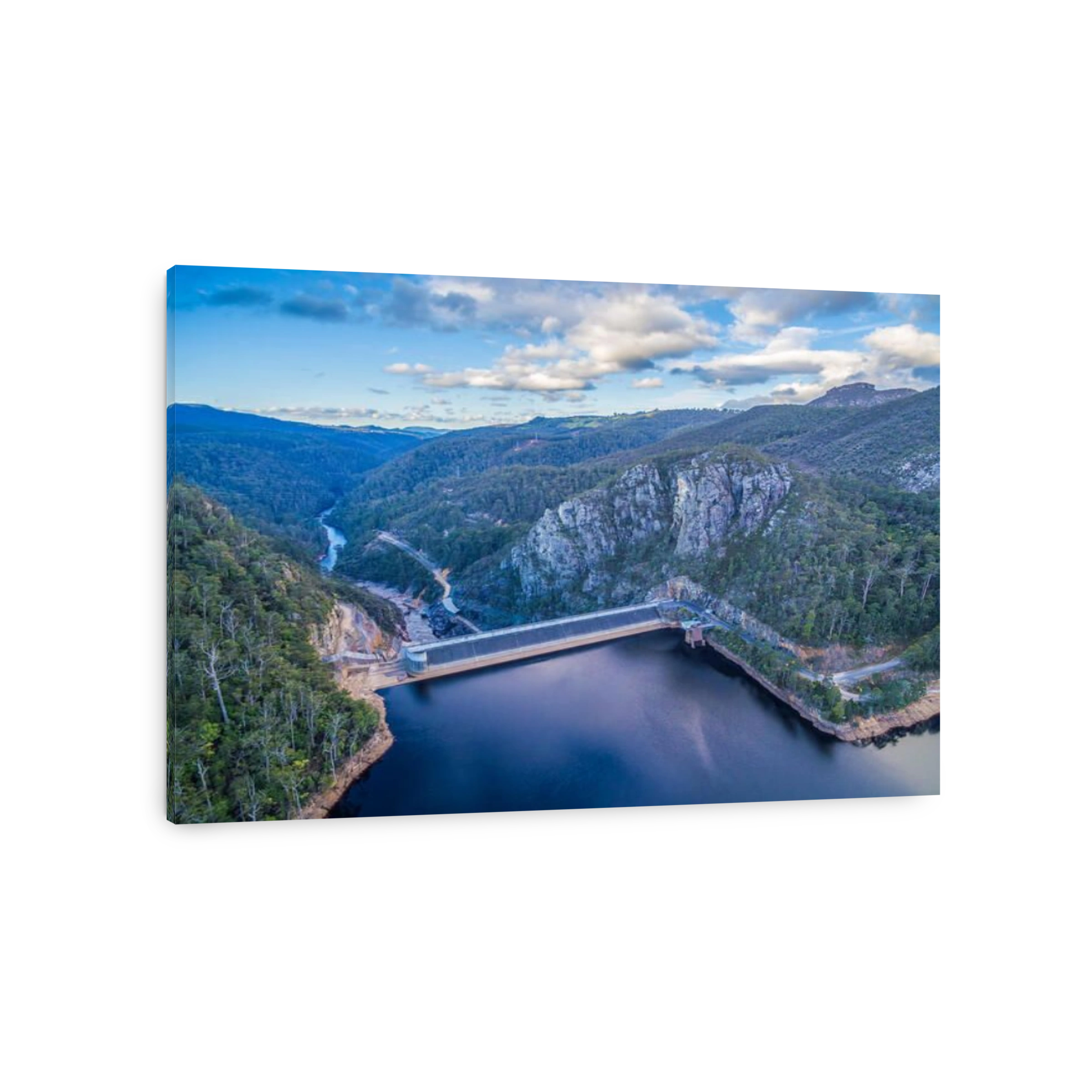 Beautiful Cethana lake and dam aerial view. Cethana, Tasmania, Australia