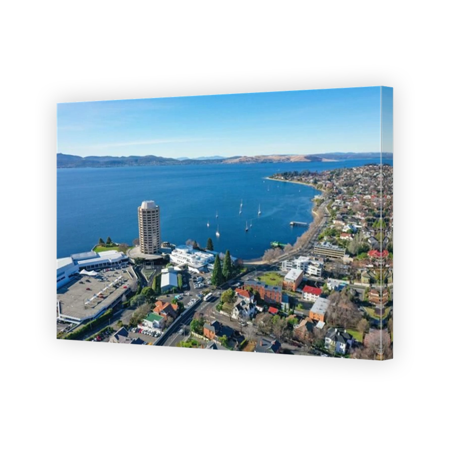 Aerial view of the city of Hobart, showing the Derwent River and Casino in Tasmania, Australia