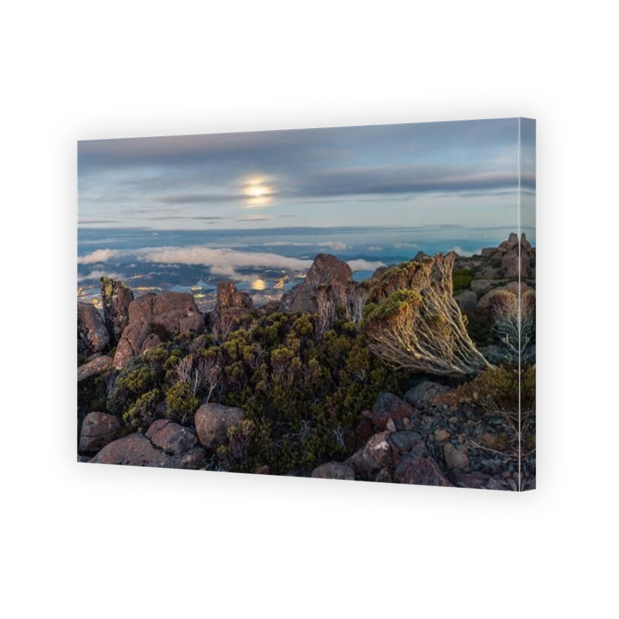 Scenic sunset on Kunanyi Mount Wellington, Hobart, Tasmania, Australia