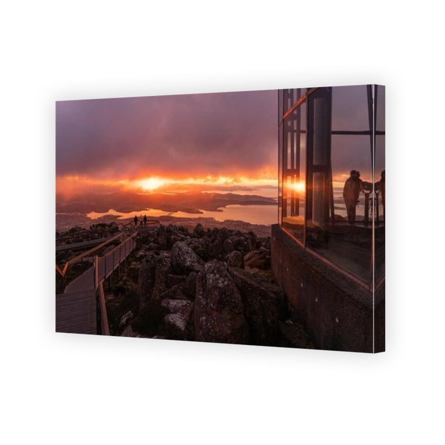 People watching the fiery sunset on Mount Wellington, Hobart, Tasmania