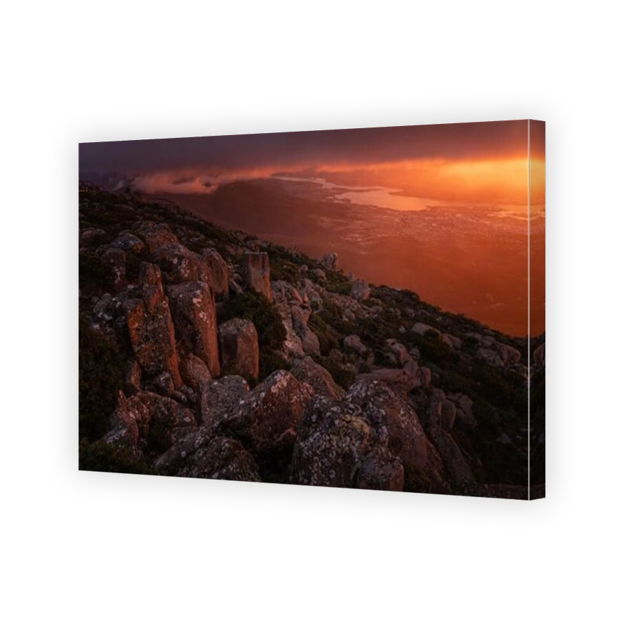 Scenic sunrise on Mount Wellington, Kunanyi, Hobart, Tasmania, Australia
