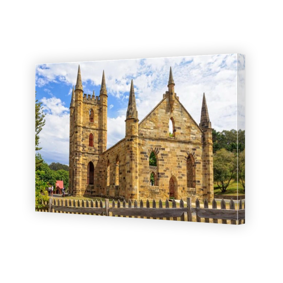 The ruin of the Convict Church, which was never officially consecrated, and St David’s Anglican Church at the Port Arthur Historic Site - Tasmania, Au