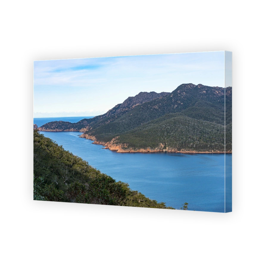 View from above on picturesque lagoon and mountains