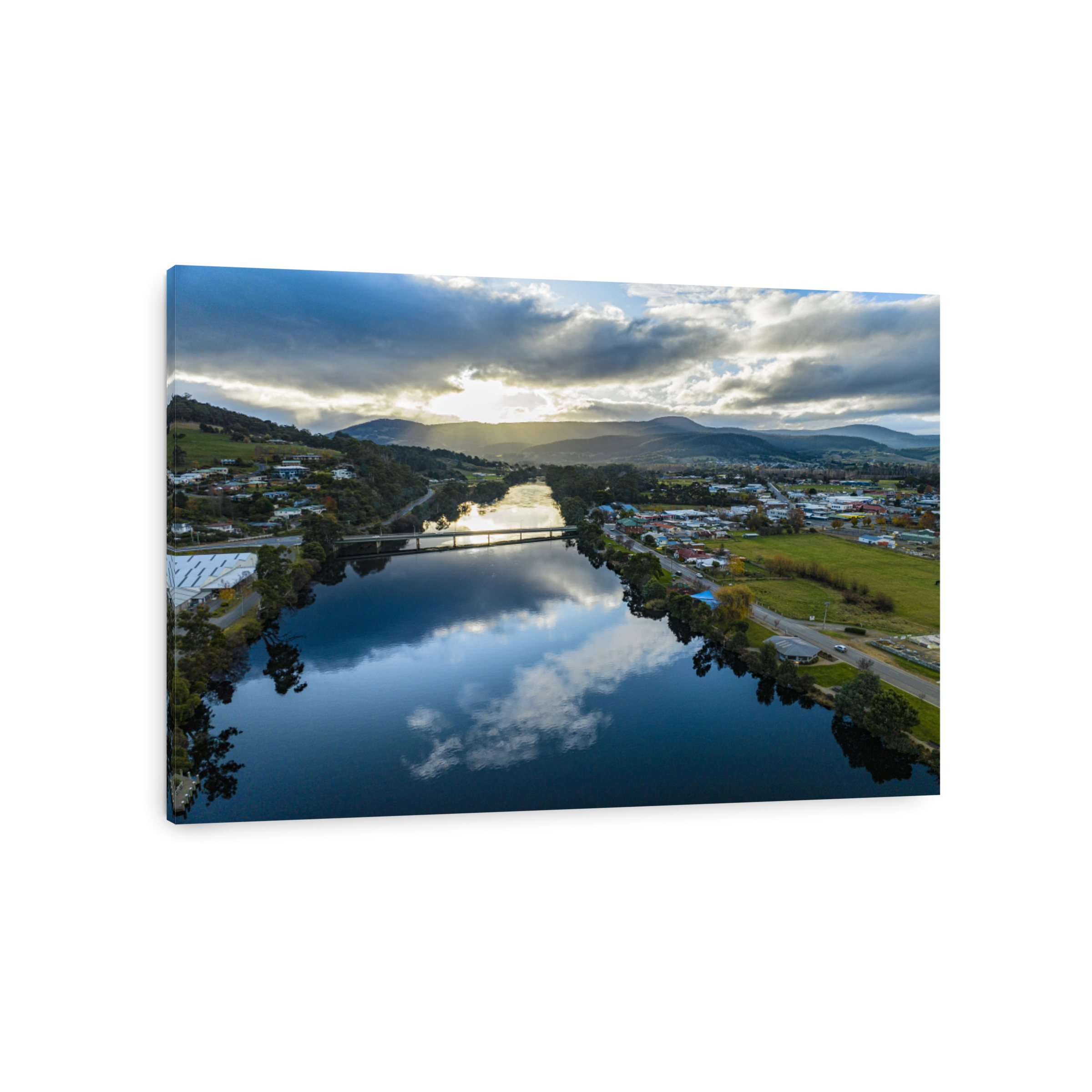 Tasmania's Huon River Bridge and Huonville Town centre from the air