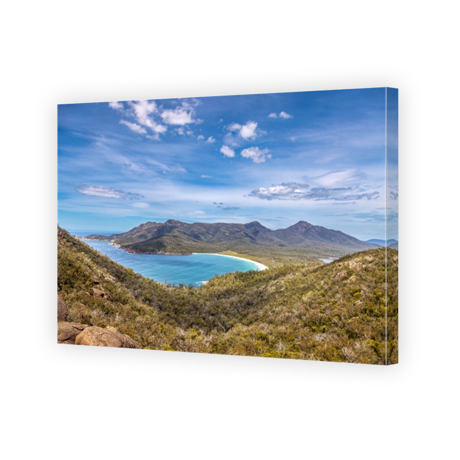 A view from Cape Tourville over Wine Glass Bay, Freycinet National Park, Tasmania.