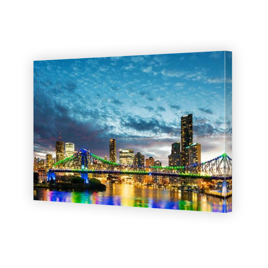 Bridge and skyscrapers in Brisbane at sunset