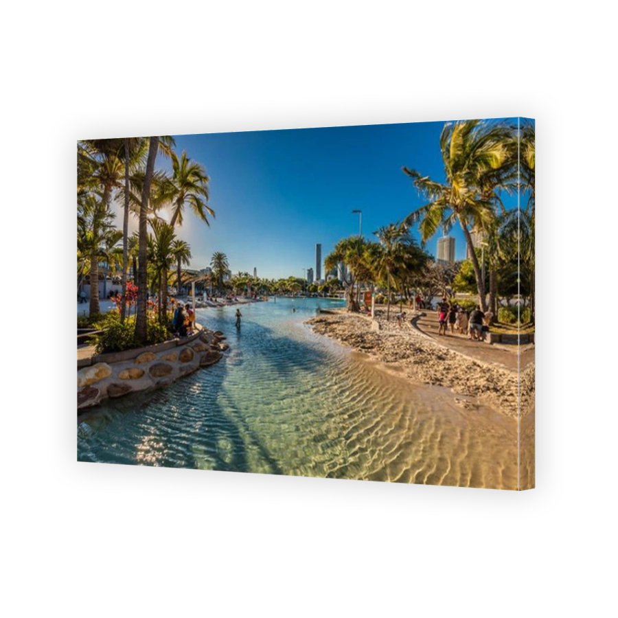 BRISBANE, AUS - AUG 12 2018: Streets Beach in South Bank Parkland. It's inner-city man-made beach next to city center.