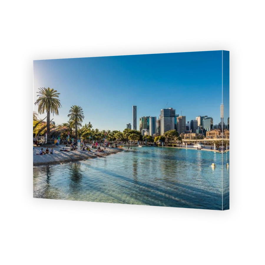 BRISBANE, AUS - AUG 12 2018: Streets Beach in South Bank Parkland. It's inner-city man-made beach next to city center.