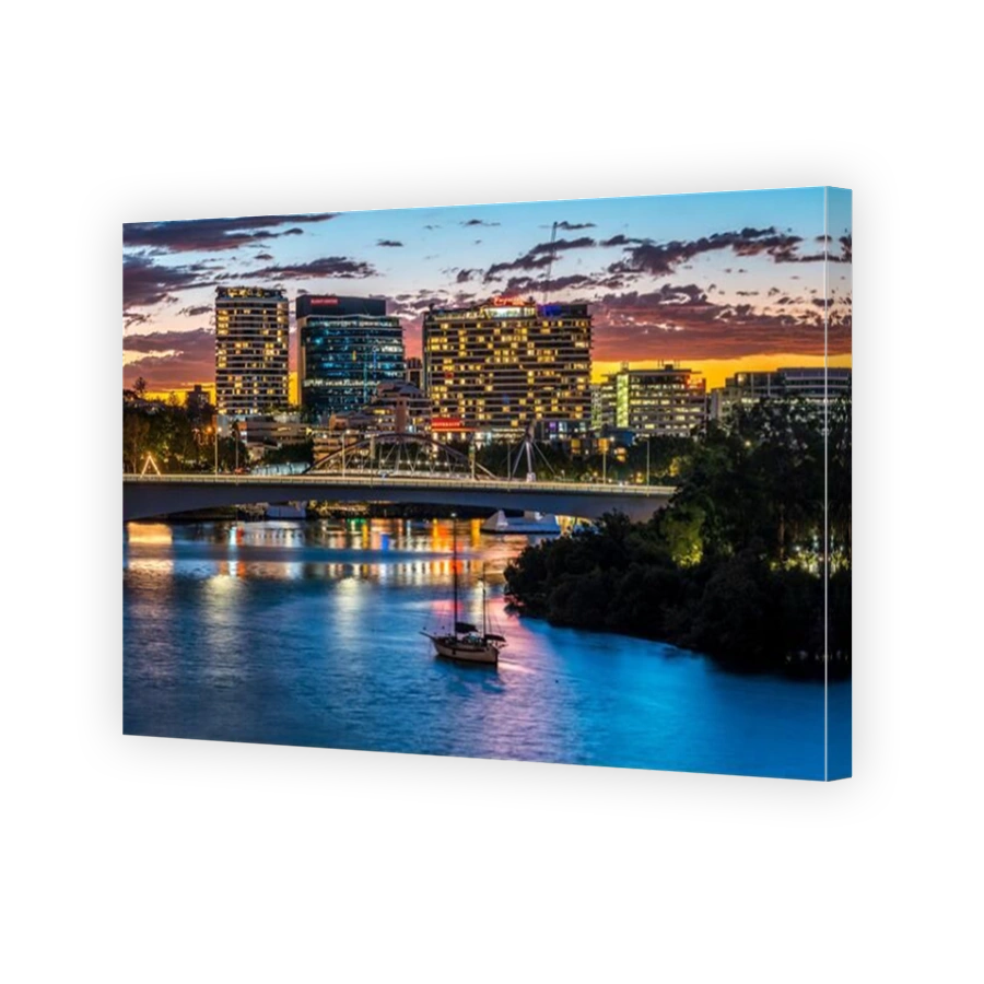 Brisbane, Australia - City illuminated at sunset as seen from Kangaroo Point lookout