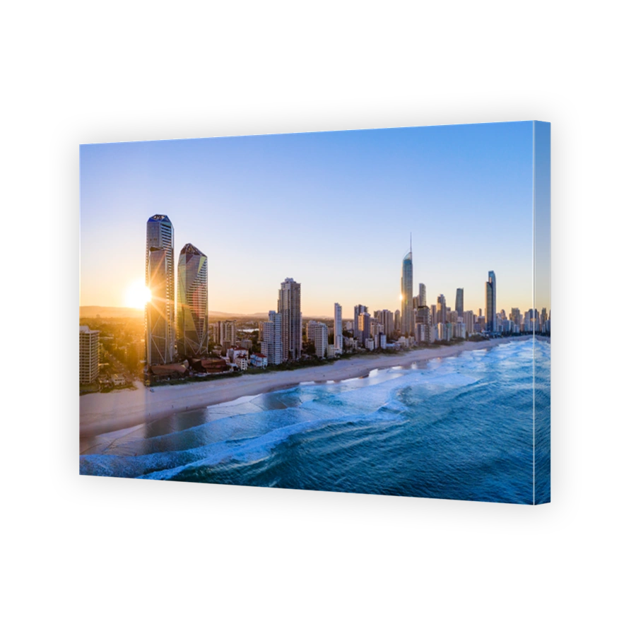 Sunset over the city of Gold Coast looking from the south