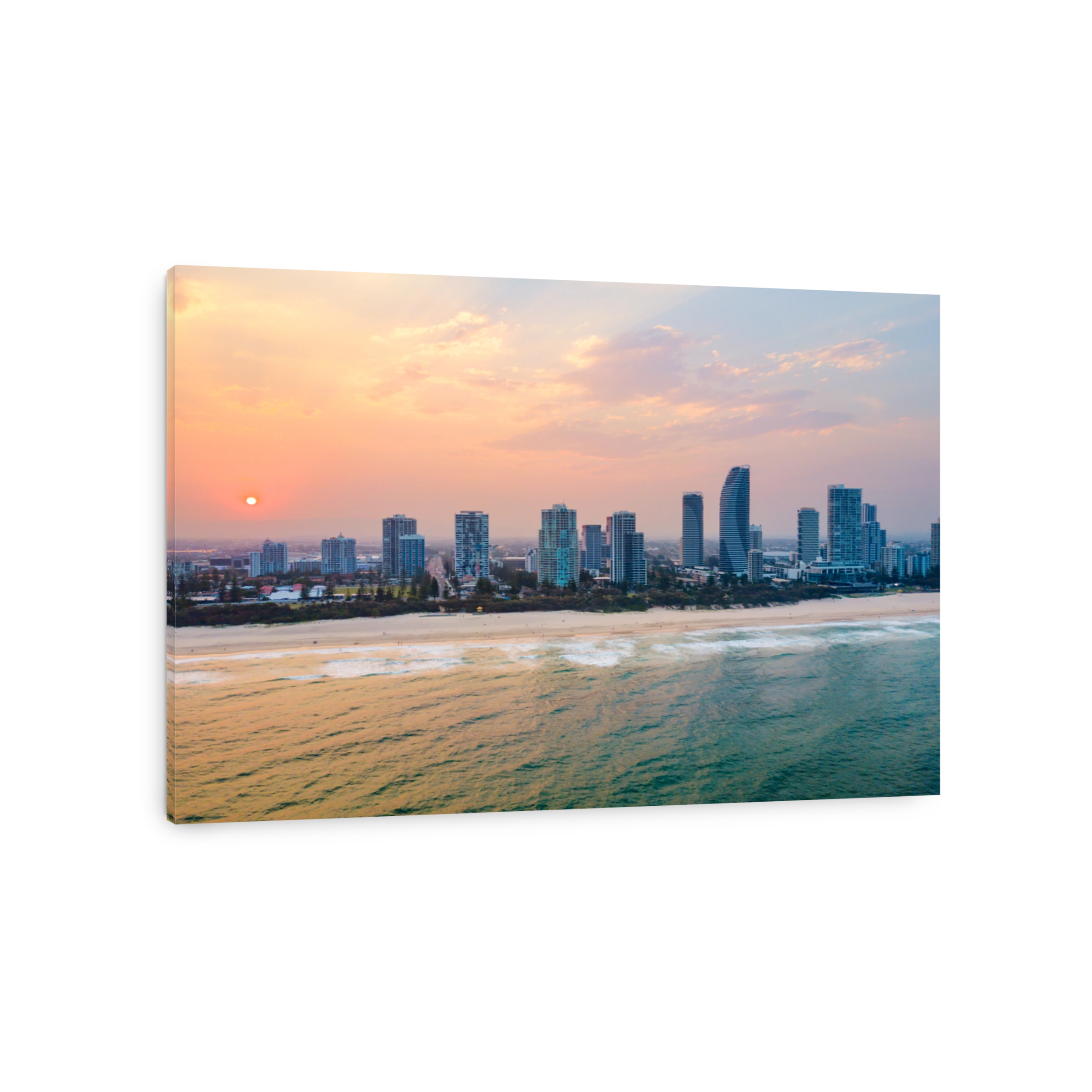 Broadbeach at sunset from an aerial view on the Gold Coast