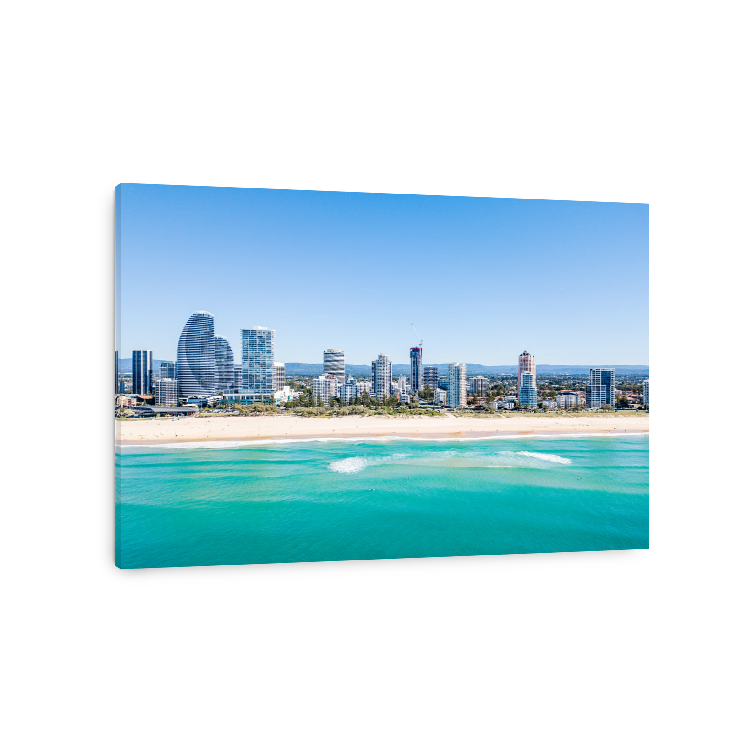 An aerial view of Broadbeach on the Gold Coast with blue water