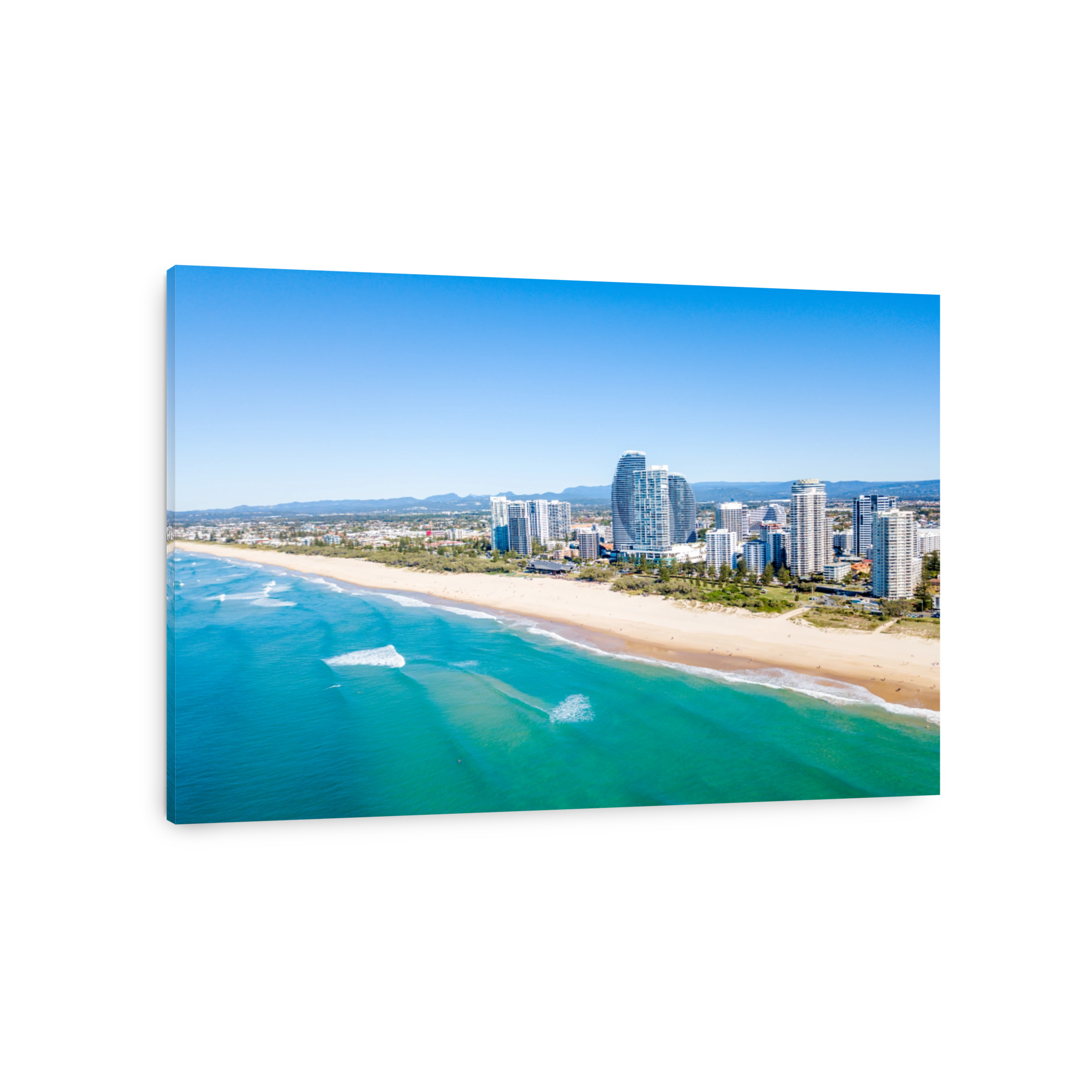 An aerial view of Broadbeach on the Gold Coast with blue water