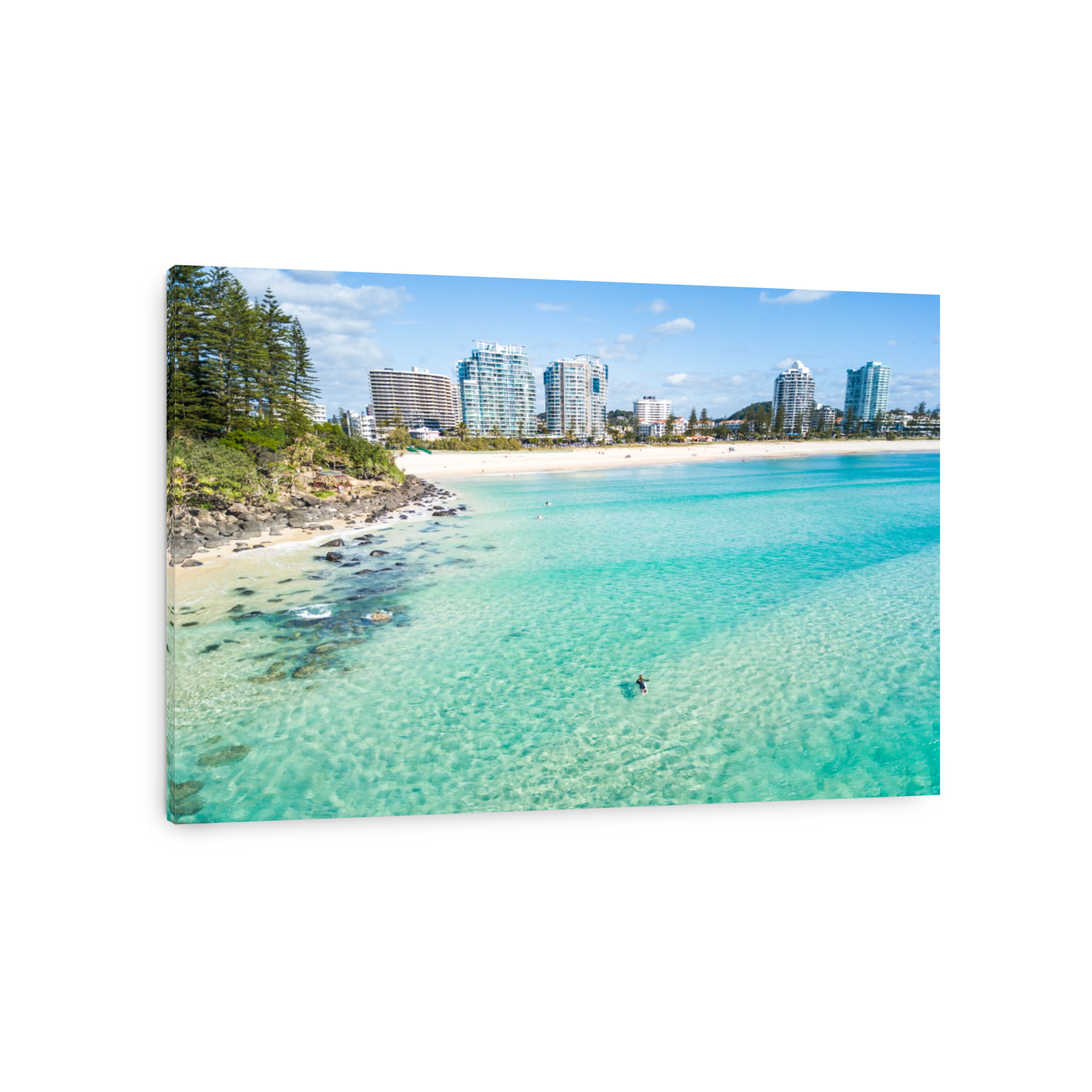 An aerial view of Coolangatta on a clear idyllic day on the Gold Coast, Australia