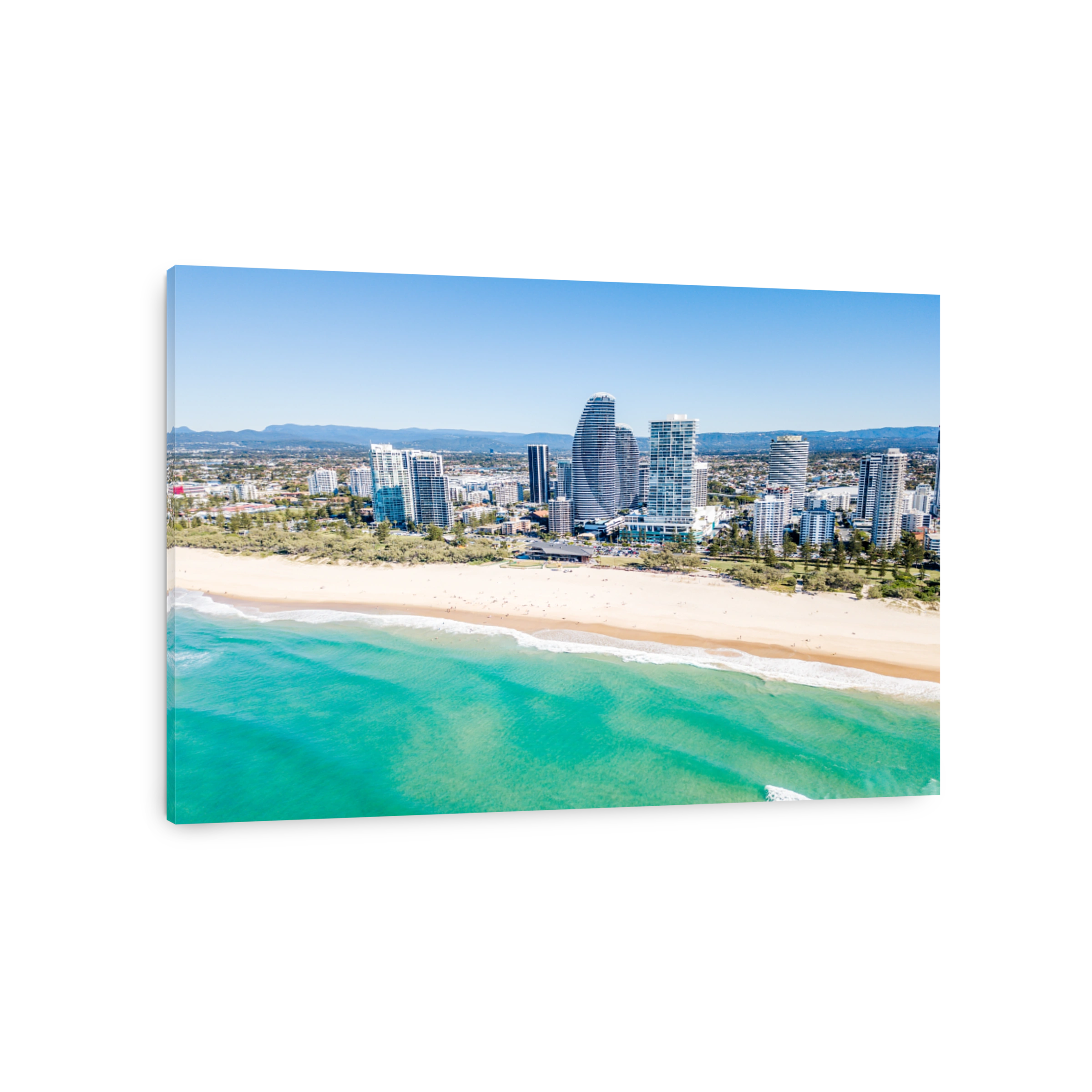 An aerial view of Broadbeach on the Gold Coast with blue water