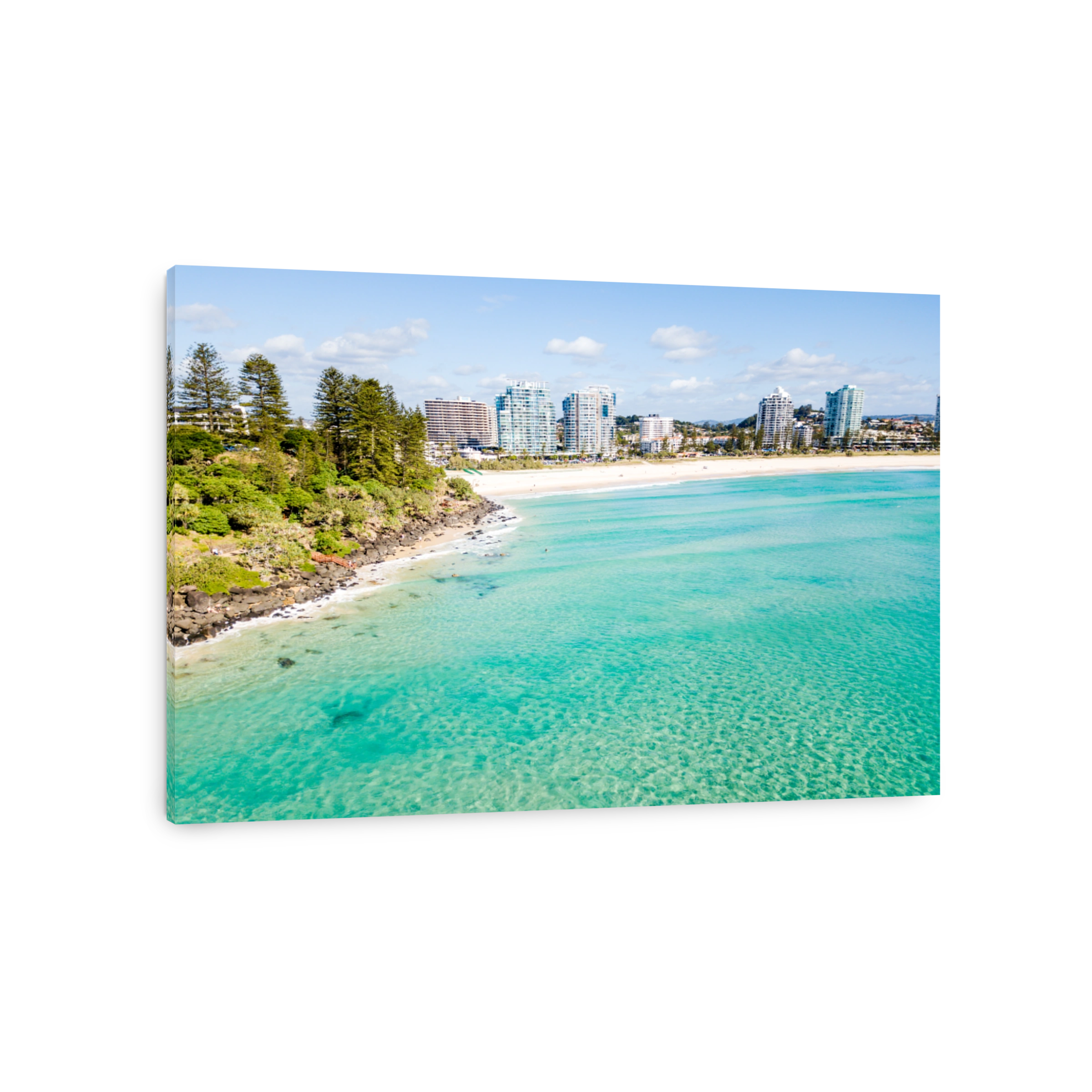 An aerial view of Coolangatta on a clear idyllic day on the Gold Coast, Australia