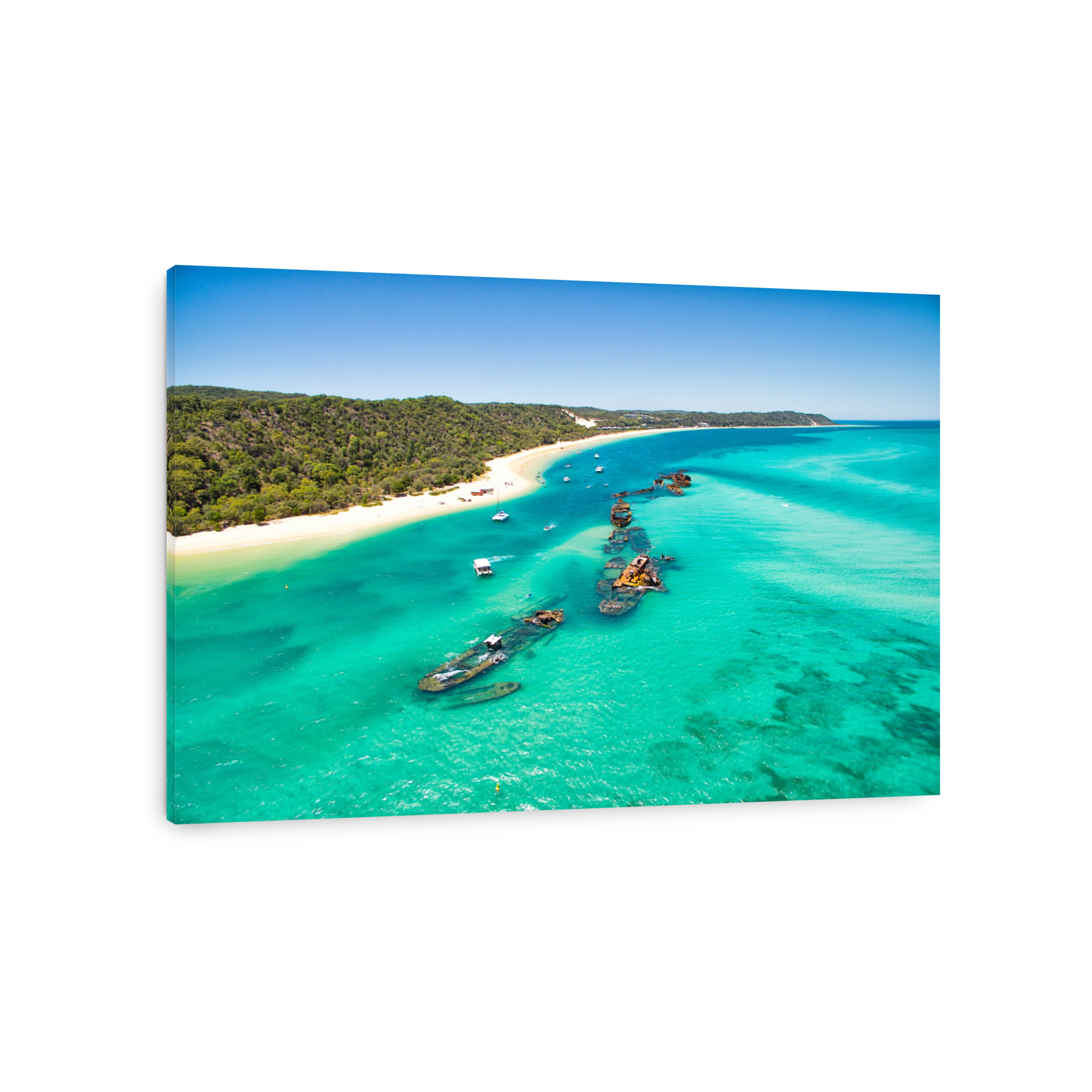 An aerial view of the Tangalooma shipwrecks on Moreton Island
