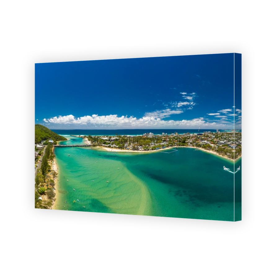 Aerial drone view, Tallebudgera Creek and beach on the Gold Coast, Queensland, Australia