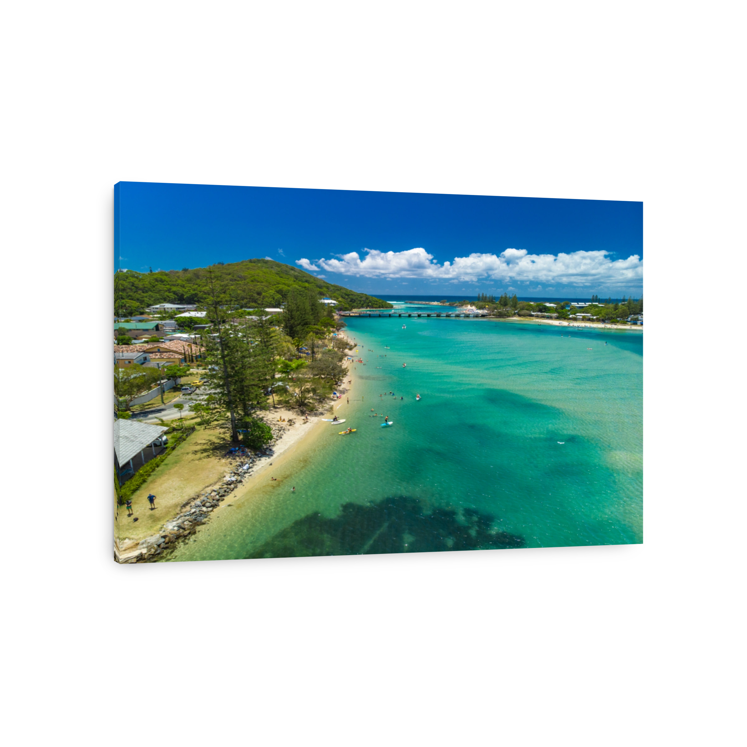 Aerial drone view, Tallebudgera Creek and beach on the Gold Coast, Queensland, Australia