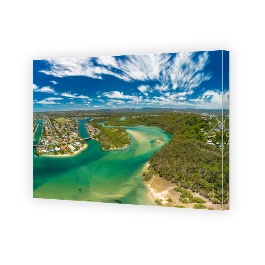 Aerial drone view, Tallebudgera Creek and beach on the Gold Coast, Queensland, Australia