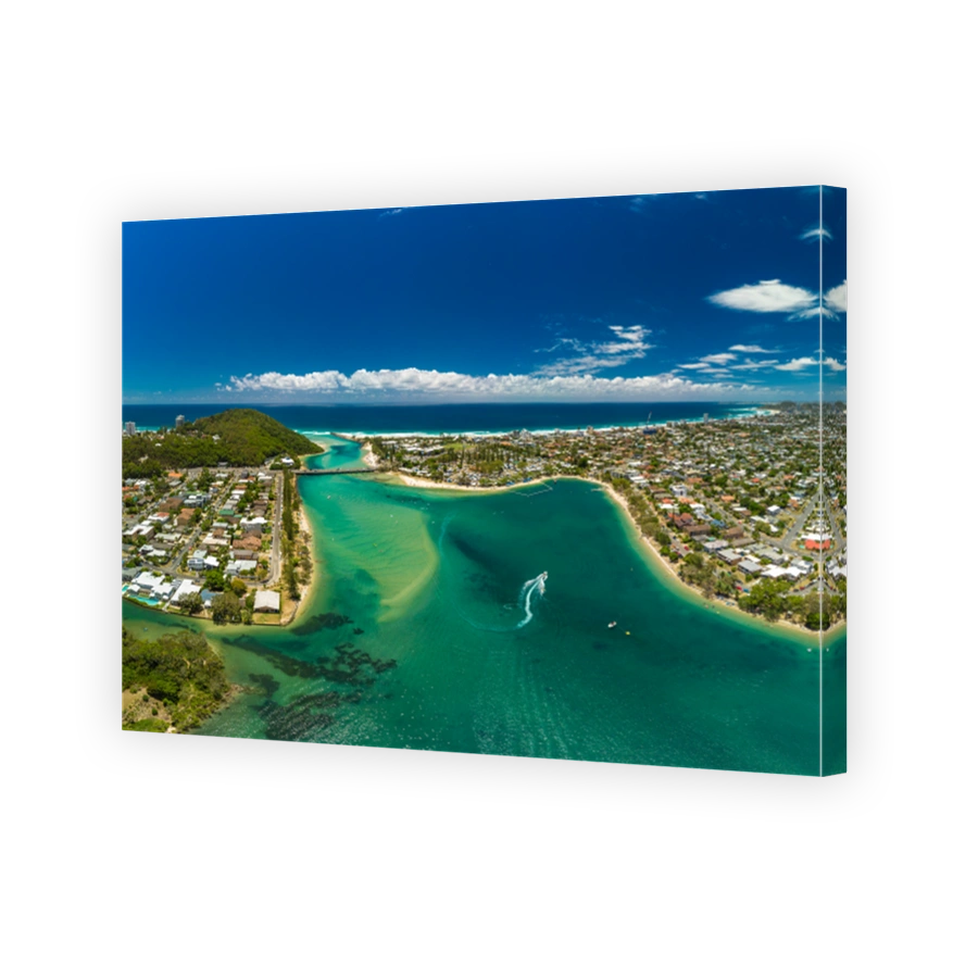 Aerial drone view, Tallebudgera Creek and beach on the Gold Coast, Queensland, Australia