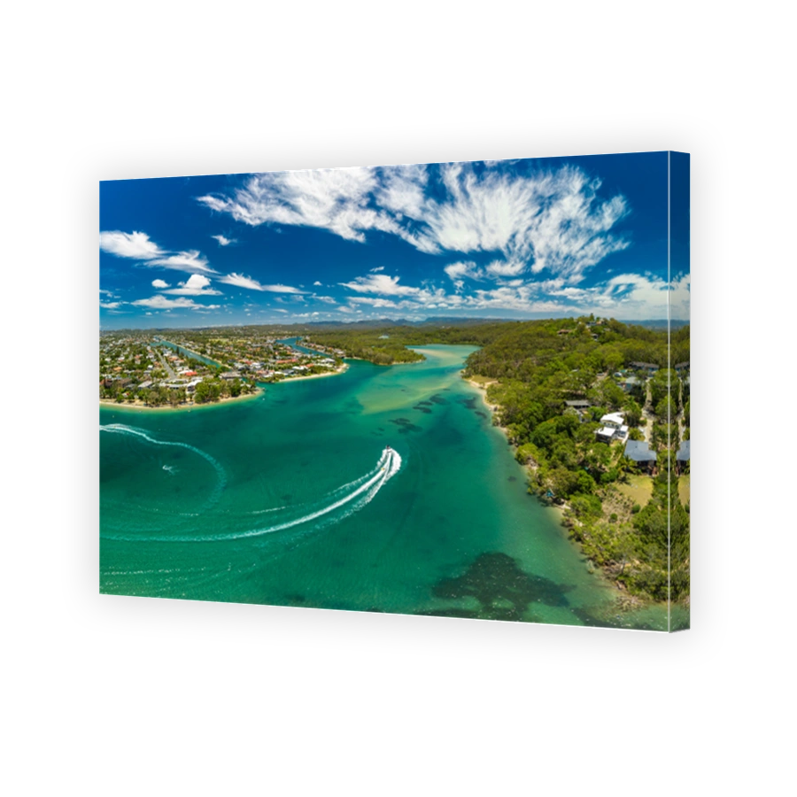 Aerial drone view, Tallebudgera Creek and beach on the Gold Coast, Queensland, Australia