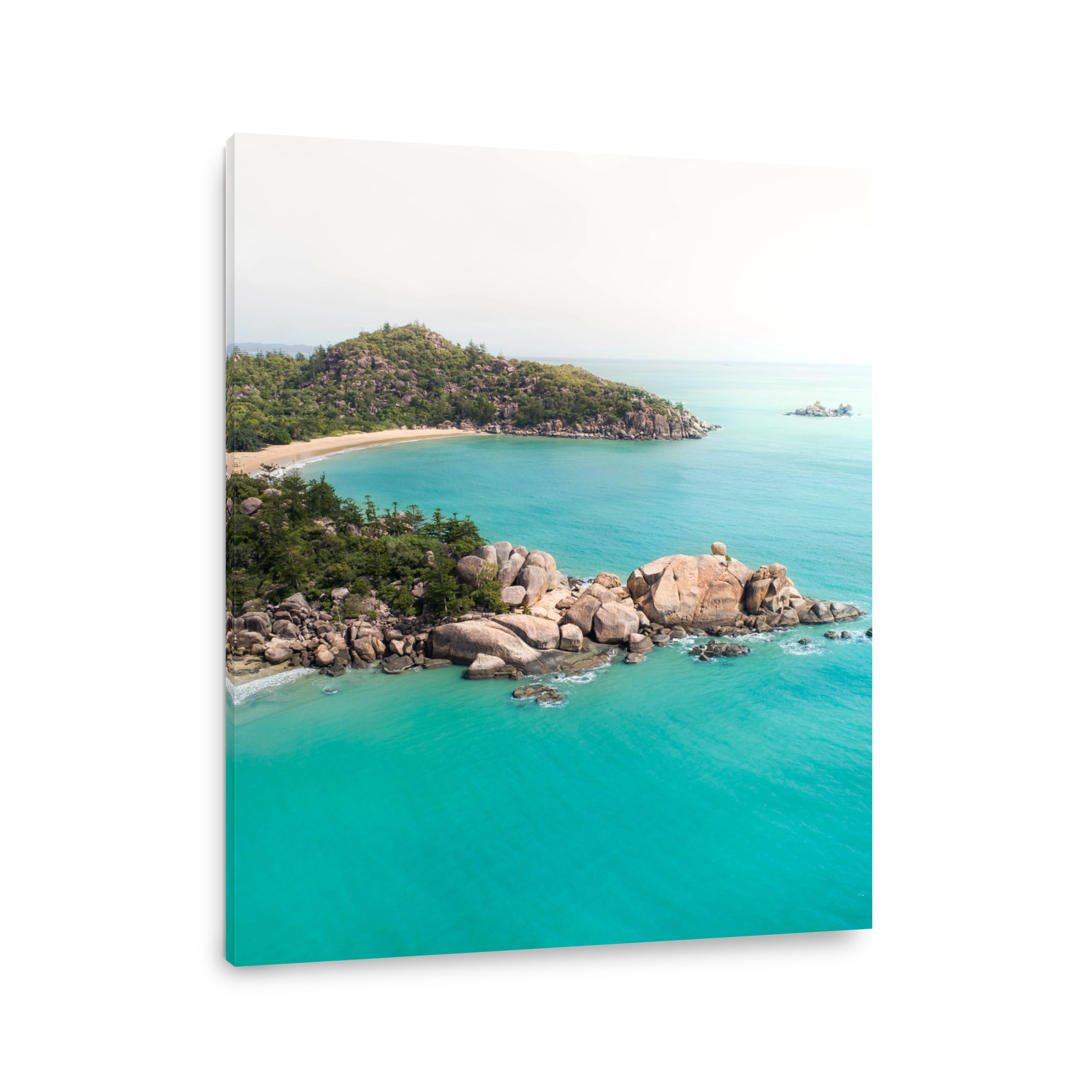 Aerial views over a tropical island in a middle of an archipelago