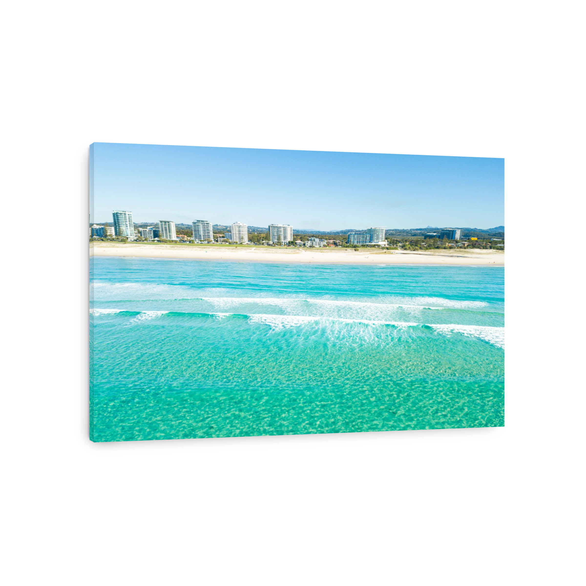 An aerial view of Kirra Beach on a clear idyllic day on the Gold Coast, Australia