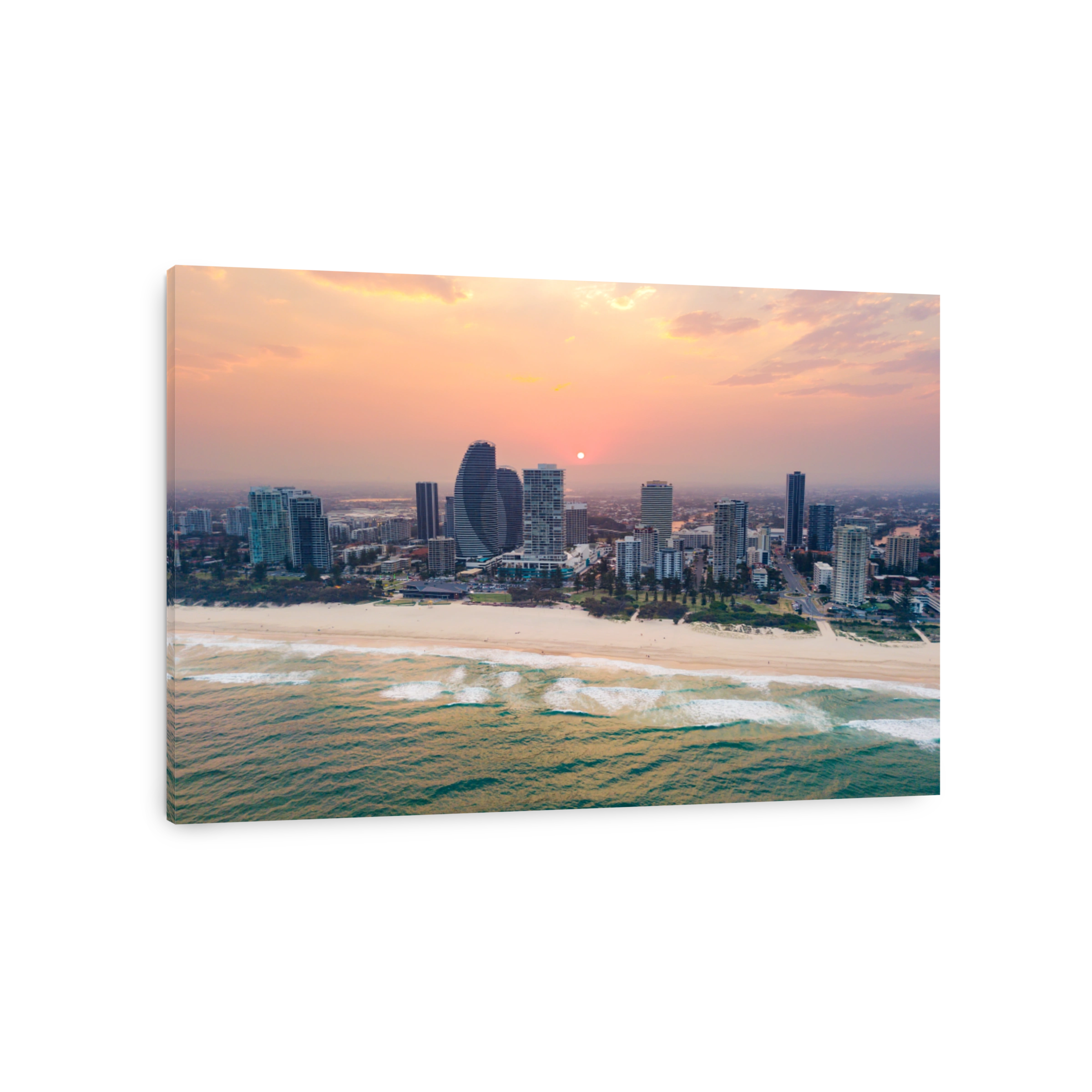 Broadbeach at sunset from an aerial view on the Gold Coast