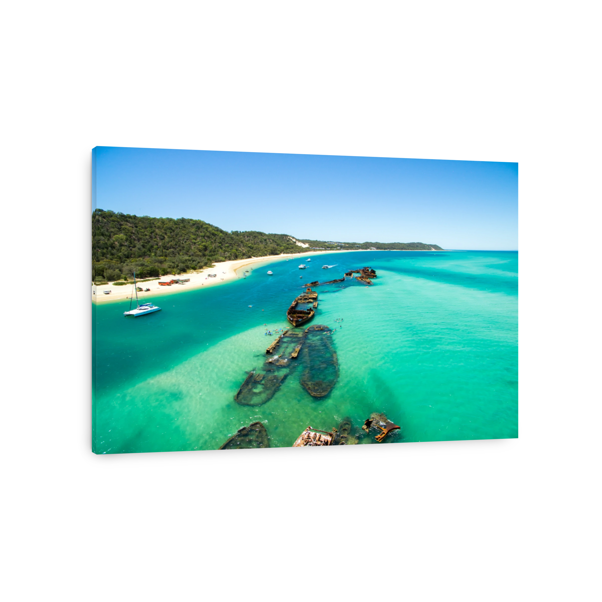 An aerial view of the Moreton Island shipwrecks near Tangalooma Island Resort