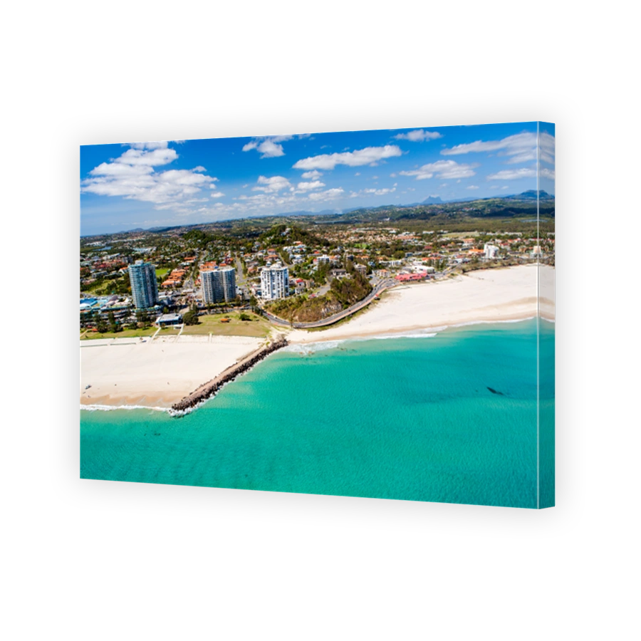 An aerial view of the vibrant blue water at Kirra Beach near Coolangatta