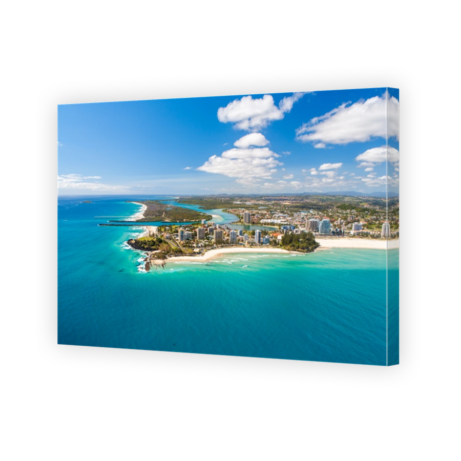 An aerial view of Rainbow Bay and Snapper Rocks near Coolangatta on the Gold Coast in Queensland Australia